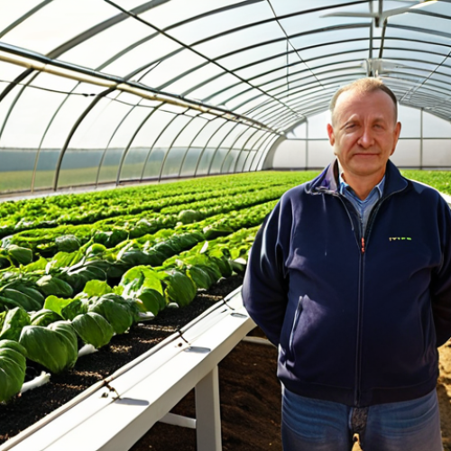 Home 4 **
A Polish farmer proudly standing in a modern greenhouse, showcasing high-quality produce grown with EU subsidies. In the background, wind turbines and solar panels symbolize the sustainable development of Polish agriculture. The scene is bathed in warm sunlight, highlighting the prosperity and innovation in the countryside.
**