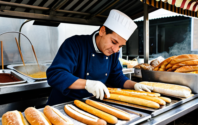 폴란드 길거리 음식 투어 - Cracow Street Food Scene**

"A vibrant street scene in Cracow, Poland, featuring food stalls selling...