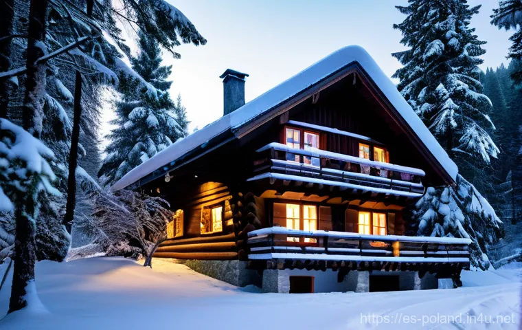 폴란드 전통 목조 건축 - **A traditional Polish wooden mountain house (Chałupa G&oacute;ralska) nestled in a serene, snow-covered fo...