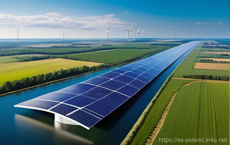 폴란드의 전력 공급 상황 - **"Sunrise over Poland's Energy Shift"**
    A wide, inspiring panoramic shot at sunrise, featuring ...