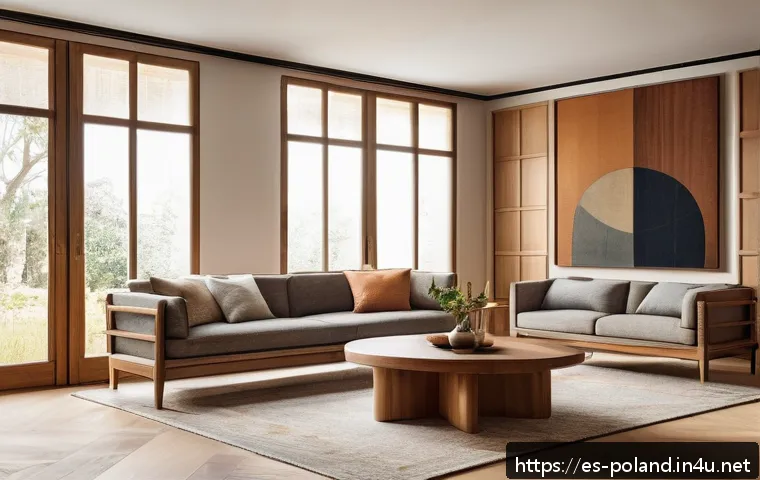 폴란드의 디자인 산업 - A modern interior living room blending Polish traditional craftsmanship with contemporary design: wa...