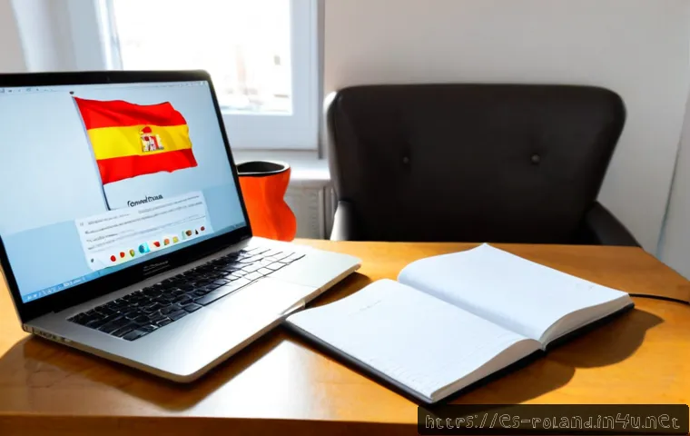 폴란드어 온라인 강의 - Photorealistic home study scene for an online Polish language course, Spanish-speaking adult learner...